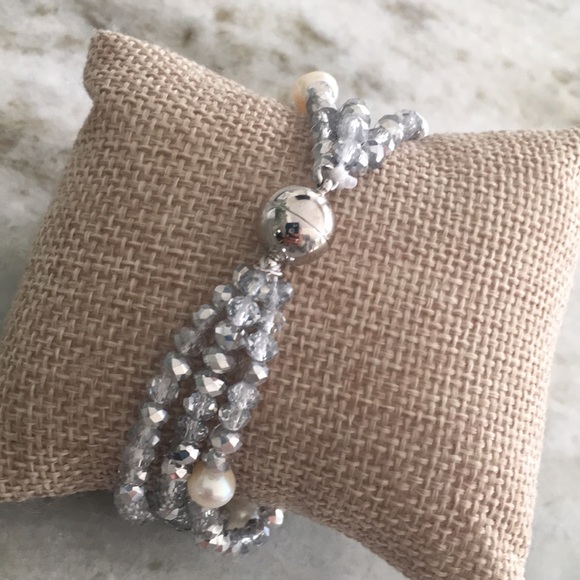 Silver Pearl Beaded Magnetic Multi Strand Bracelet - Picture 6 of 7